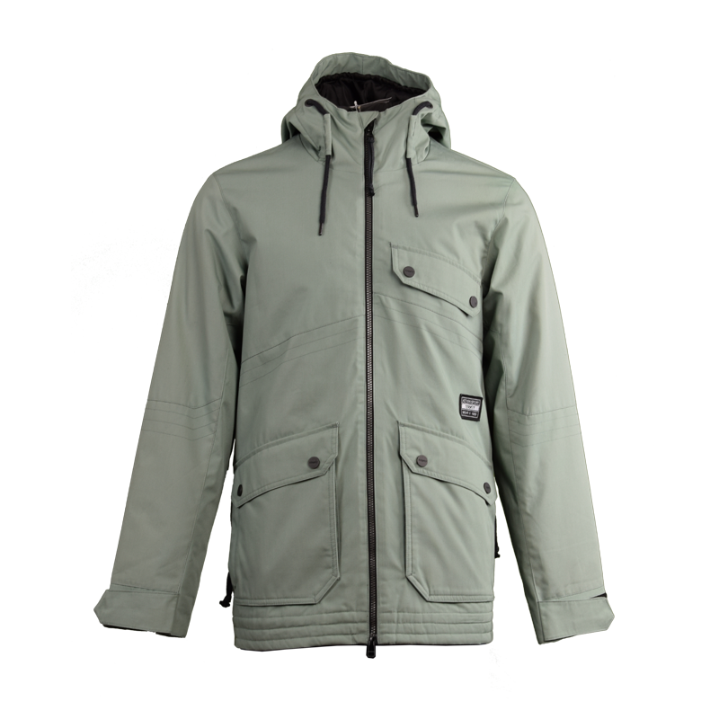 男士軍綠色連帽多兜棉服